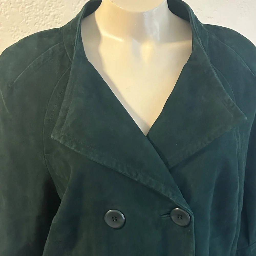Talbots suede Green Wide Lapels 3/4 Sleeves jacket pea coat sz 12P